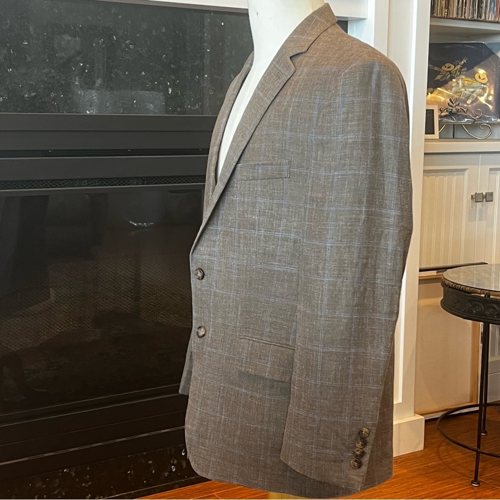 RALPH LAUREN Black Label Linen Blazer Taupe Brown Blue Size 46R Breathable - Picture 4 of 15